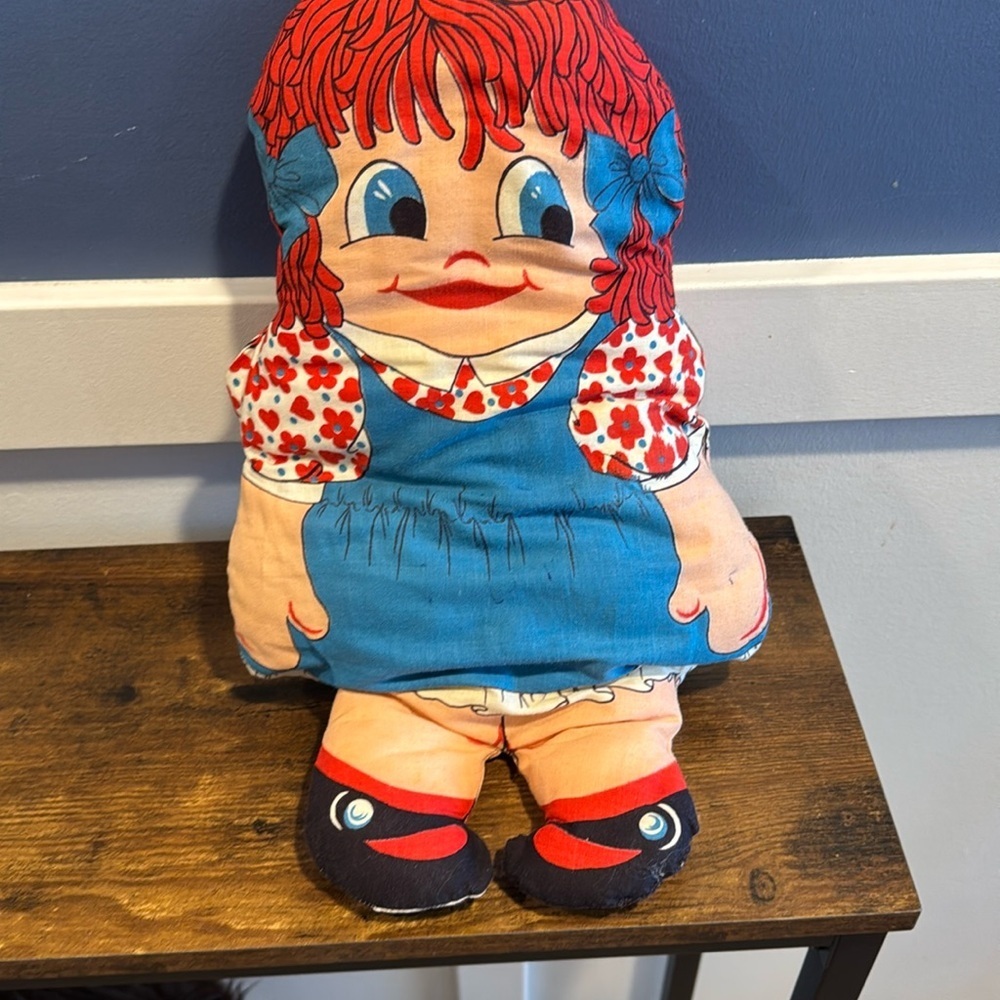 Vintage 1960's Raggedy Ann Suzy Doll Cut Stuff & Sew Fabric Panel Cotton Pillow